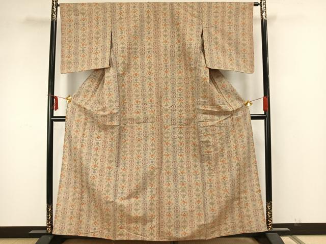 平和屋着物▽上質な紬 単衣 幾何学花文 正絹 逸品 未使用 AAAZ1526fy