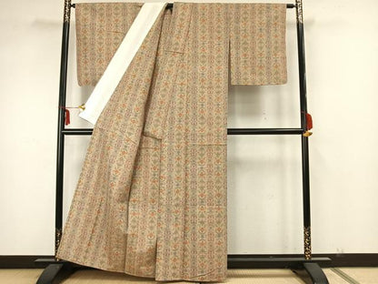 平和屋着物▽上質な紬 単衣 幾何学花文 正絹 逸品 未使用 AAAZ1526fy