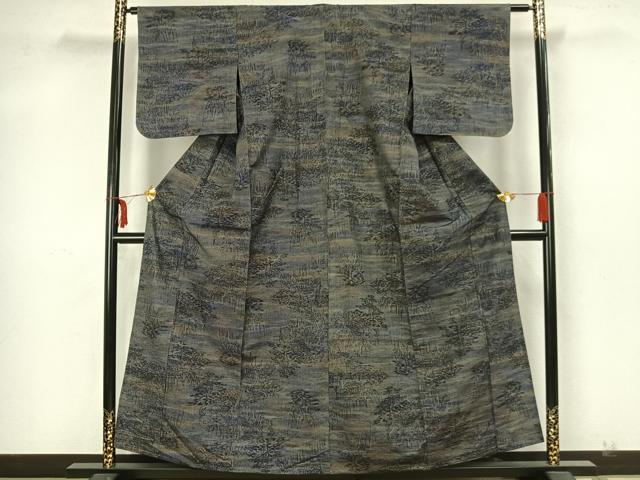 平和屋着物▽上質な紬 単衣 風景文 正絹 逸品 未使用 AAAZ1528fy