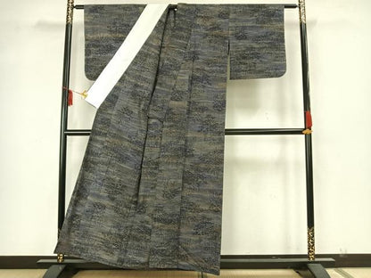 平和屋着物▽上質な紬 単衣 風景文 正絹 逸品 未使用 AAAZ1528fy