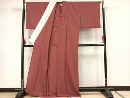 平和屋着物▽色無地 単衣 小豆色 洗える着物 AAAZ1529fy