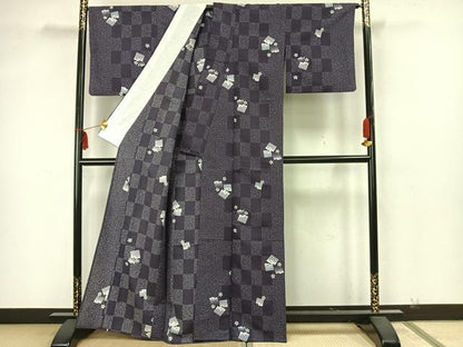 平和屋着物▽小紋　単衣　舞桜文　源氏香　洗える着物　AAAZ1530fy
