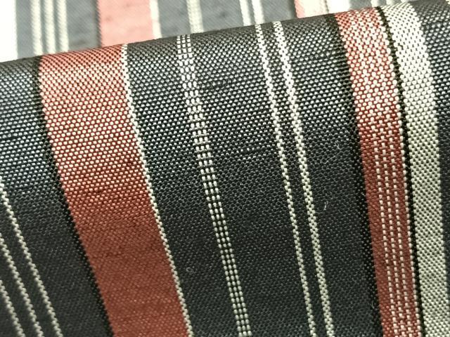 平和屋着物▽上質な紬　単衣　縞　正絹　逸品　AAAZ1533fy