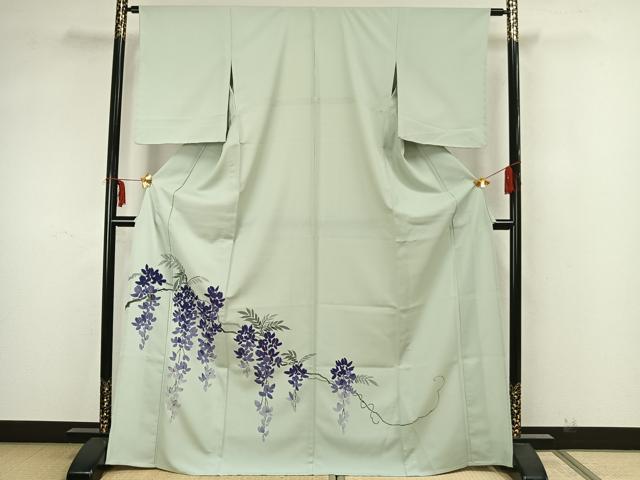 平和屋着物▽訪問着 単衣 手描き 枝花文 正絹 逸品 AAAZ1539fy