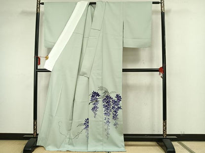 平和屋着物▽訪問着 単衣 手描き 枝花文 正絹 逸品 AAAZ1539fy