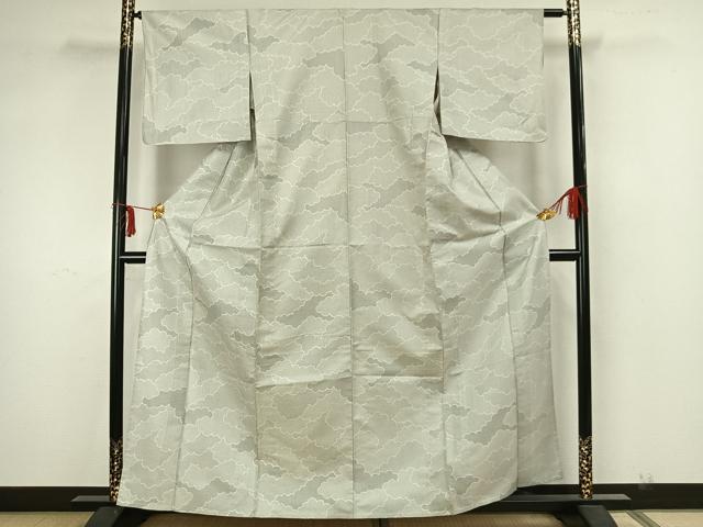 平和屋着物▽お召 単衣 雲取り文 正絹 逸品 AAAZ1544fy