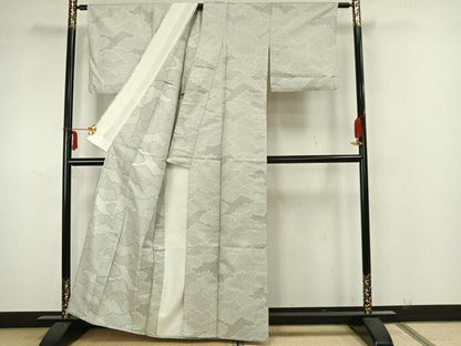 平和屋着物▽お召 単衣 雲取り文 正絹 逸品 AAAZ1544fy