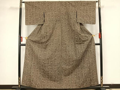 平和屋着物▽上質な紬 単衣 幾何学文様 三越扱い 正絹 逸品 AAAZ1545fy