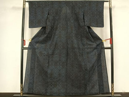 平和屋着物▽結城ちぢみ　単衣　吉祥文様　正絹　逸品　AAAZ1546fy