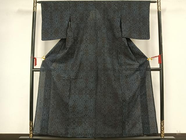 平和屋着物▽結城ちぢみ　単衣　吉祥文様　正絹　逸品　AAAZ1546fy