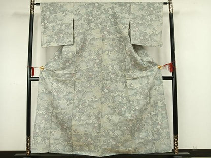 平和屋着物▽上質な小紋 単衣 草花文 正絹 逸品 AAAZ1547fy