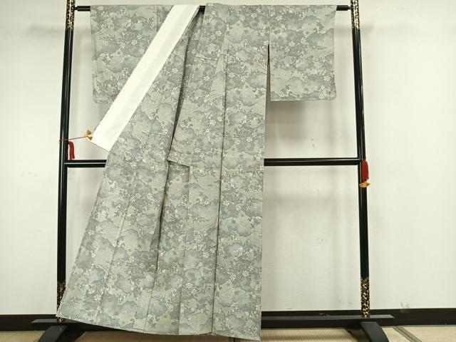 平和屋着物▽上質な小紋 単衣 草花文 正絹 逸品 AAAZ1547fy