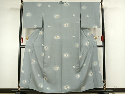 平和屋着物▽上質な小紋 単衣 丸文 暈し染め 正絹 逸品 AAAZ1548fy