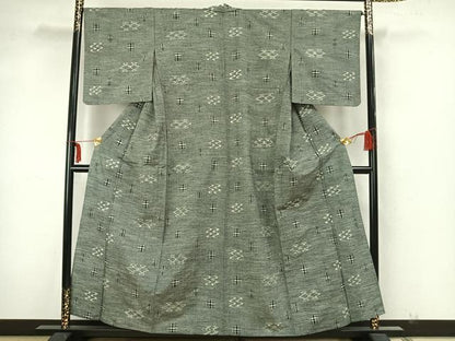 平和屋着物▽上質な紬 単衣 幾何学文様 正絹 逸品 AAAZ1549fy