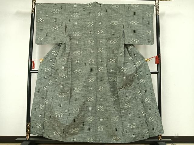 平和屋着物▽上質な紬 単衣 幾何学文様 正絹 逸品 AAAZ1549fy