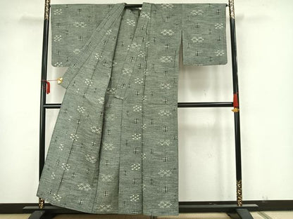 平和屋着物▽上質な紬 単衣 幾何学文様 正絹 逸品 AAAZ1549fy