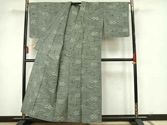 平和屋着物▽上質な紬 単衣 幾何学文様 正絹 逸品 AAAZ1549fy