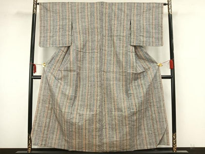 平和屋着物▽上質な紬　単衣　縞　正絹　逸品　AAAZ1552fy