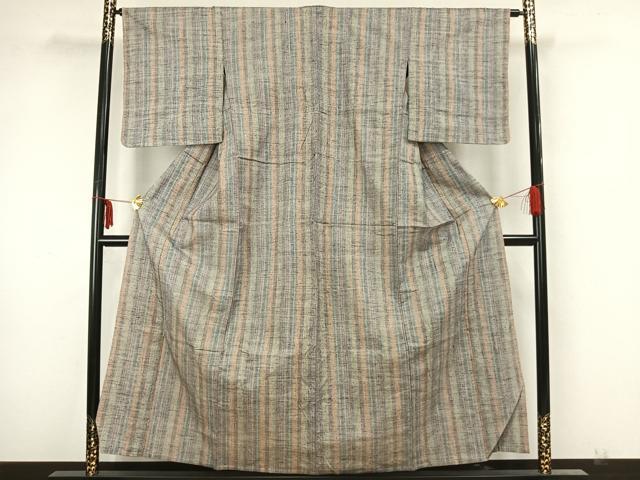 平和屋着物▽上質な紬　単衣　縞　正絹　逸品　AAAZ1552fy