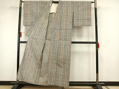 平和屋着物▽上質な紬　単衣　縞　正絹　逸品　AAAZ1552fy