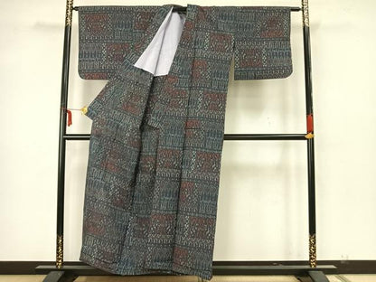 平和屋着物▽小紋 単衣 幾何学文 AAAZ1554fy