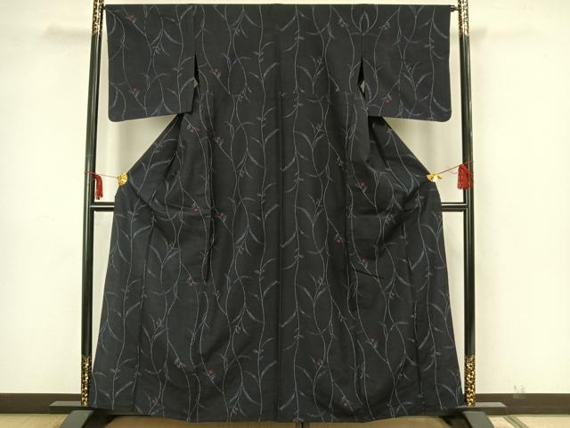 平和屋着物▽上質な紬 単衣 草花文 正絹 逸品 AAAZ1557fy