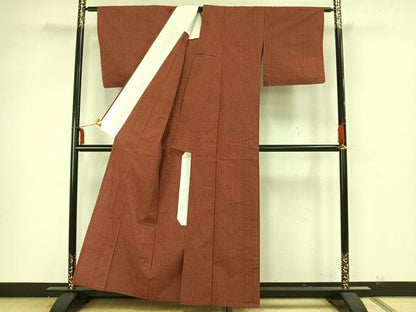 平和屋着物▽上質な紬　単衣　縞　正絹　逸品　AAAZ1558fy