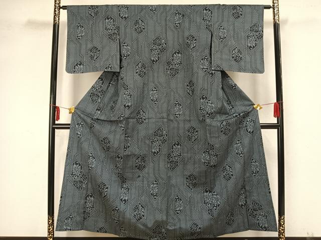 平和屋着物▽上質な紬　単衣　亀甲文様　正絹　逸品　未使用　AAAZ1562fy