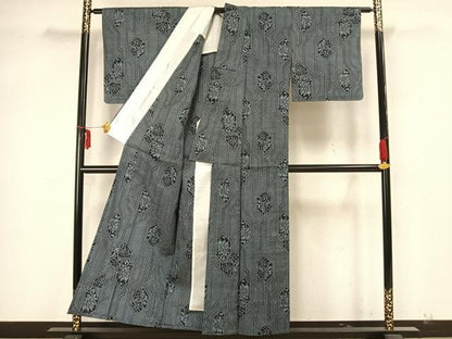 平和屋着物▽上質な紬　単衣　亀甲文様　正絹　逸品　未使用　AAAZ1562fy