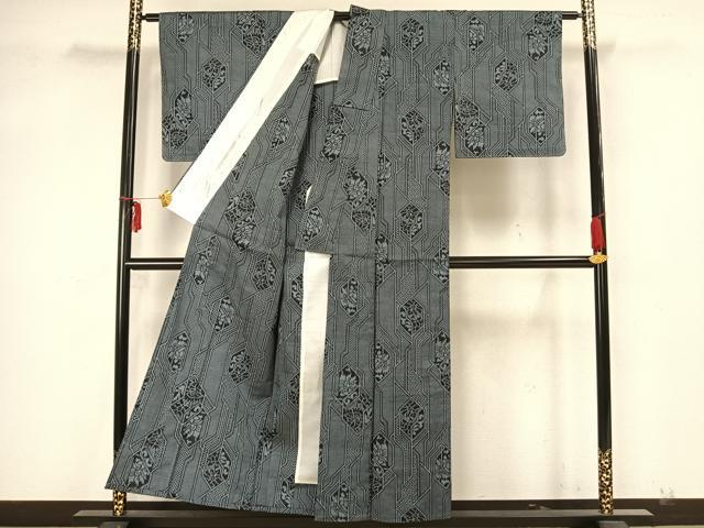 平和屋着物▽上質な紬　単衣　亀甲文様　正絹　逸品　未使用　AAAZ1562fy