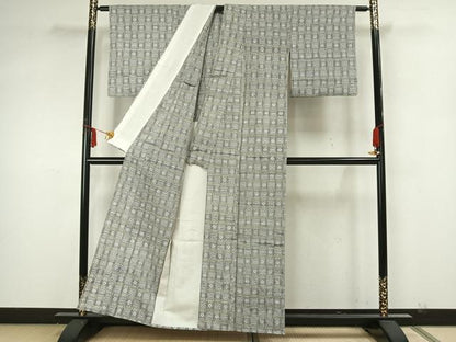 平和屋着物▽上質な紬　単衣　琉球絣文様　正絹　逸品　AAAZ1563fy