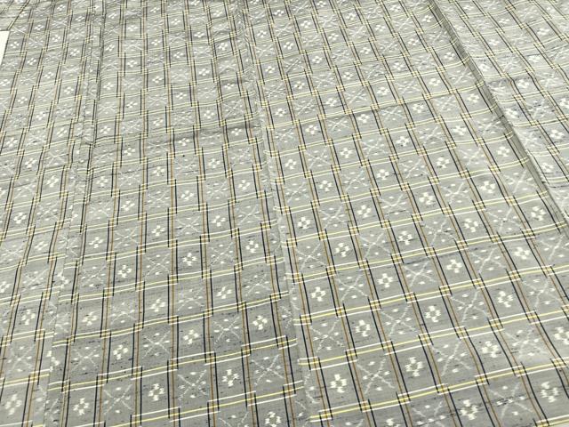 平和屋着物▽上質な紬　単衣　琉球絣文様　正絹　逸品　AAAZ1563fy