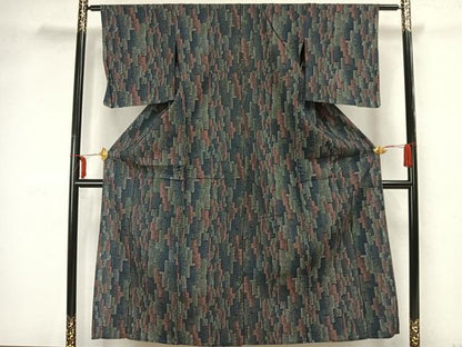平和屋着物▽本塩沢 単衣 幾何学文 正絹 逸品 AAAZ1564fy