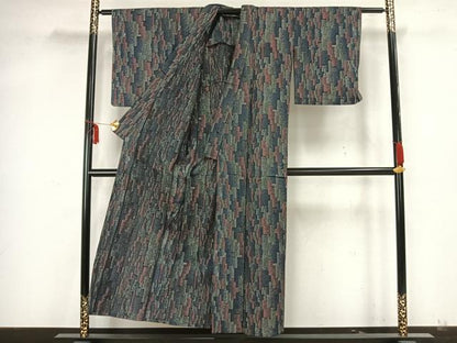 平和屋着物▽本塩沢 単衣 幾何学文 正絹 逸品 AAAZ1564fy