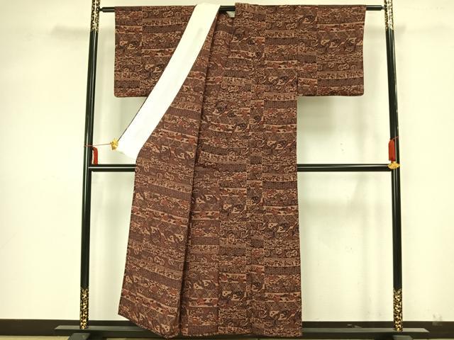平和屋着物▽上質な小紋 単衣 横段文 鬼しぼ縮緬 正絹 逸品 AAAZ1569fy