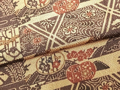 平和屋着物▽上質な小紋 単衣 横段文 鬼しぼ縮緬 正絹 逸品 AAAZ1569fy