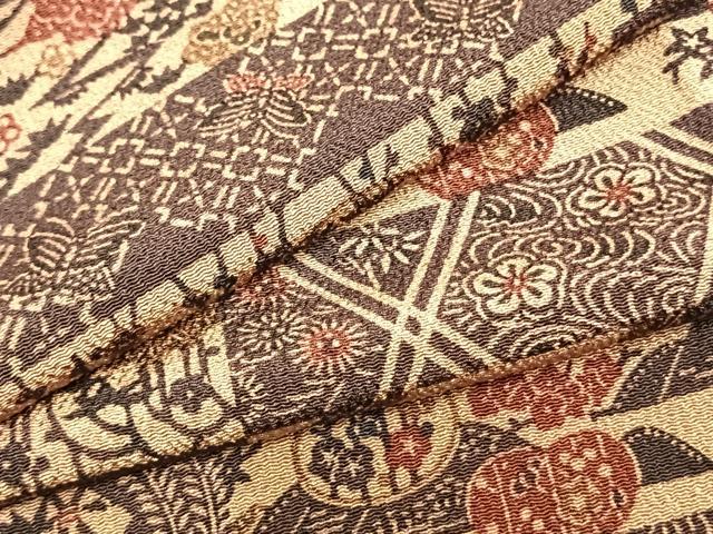平和屋着物▽上質な小紋 単衣 横段文 鬼しぼ縮緬 正絹 逸品 AAAZ1569fy