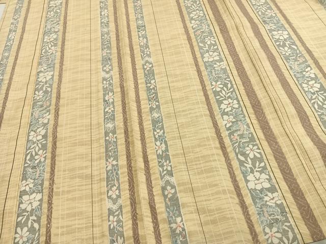 平和屋着物▽上質な紬　単衣　草花間道　正絹　逸品　AAAZ1572fy