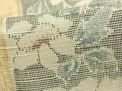 平和屋着物▽上質な紬　単衣　草花間道　正絹　逸品　AAAZ1572fy
