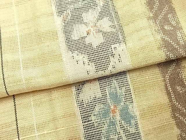平和屋着物▽上質な紬　単衣　草花間道　正絹　逸品　AAAZ1572fy