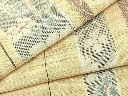 平和屋着物▽上質な紬　単衣　草花間道　正絹　逸品　AAAZ1572fy