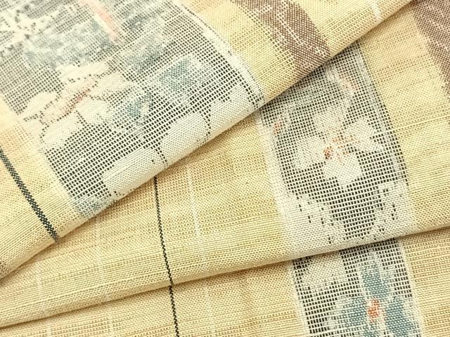 平和屋着物▽上質な紬　単衣　草花間道　正絹　逸品　AAAZ1572fy