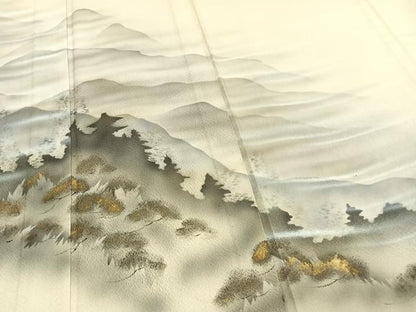 平和屋着物▽訪問着 単衣 作家物 風景文 暈し染め 金銀彩 正絹 逸品 AAAZ1575fy