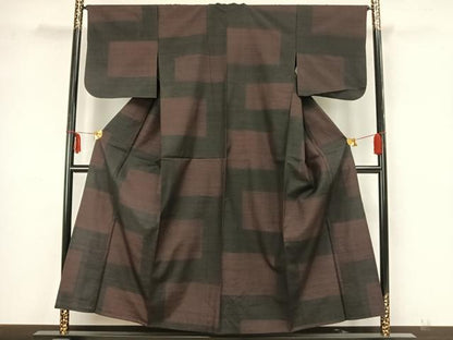 平和屋着物▽上質な紬　単衣　色紙文　正絹　逸品　AAAZ1577fy