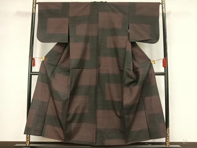 平和屋着物▽上質な紬　単衣　色紙文　正絹　逸品　AAAZ1577fy
