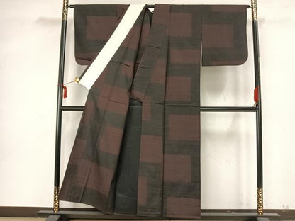 平和屋着物▽上質な紬　単衣　色紙文　正絹　逸品　AAAZ1577fy
