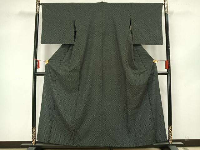 平和屋着物▽本塩沢 単衣 十字絣 黒地 正絹 逸品 AAAZ1579fy