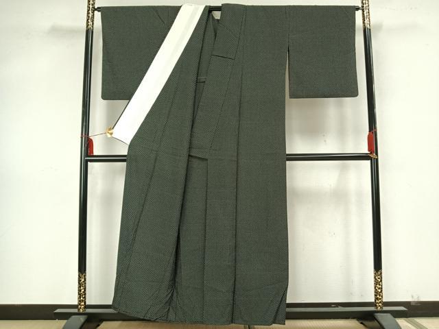 平和屋着物▽本塩沢 単衣 十字絣 黒地 正絹 逸品 AAAZ1579fy