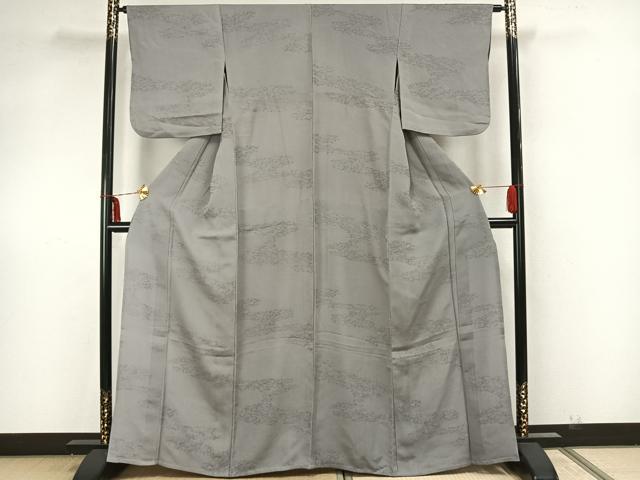 平和屋着物▽上質な色無地 単衣 色紙松葉文 灰青色 正絹 逸品 AAAZ1580fy