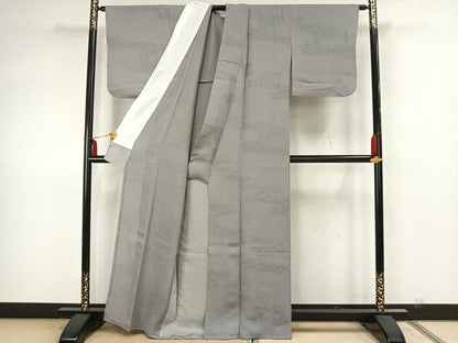 平和屋着物▽上質な色無地 単衣 色紙松葉文 灰青色 正絹 逸品 AAAZ1580fy